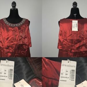 Dressbarn Womens Red Black Layer Silver Gems Shirt Top Blouse Size XL